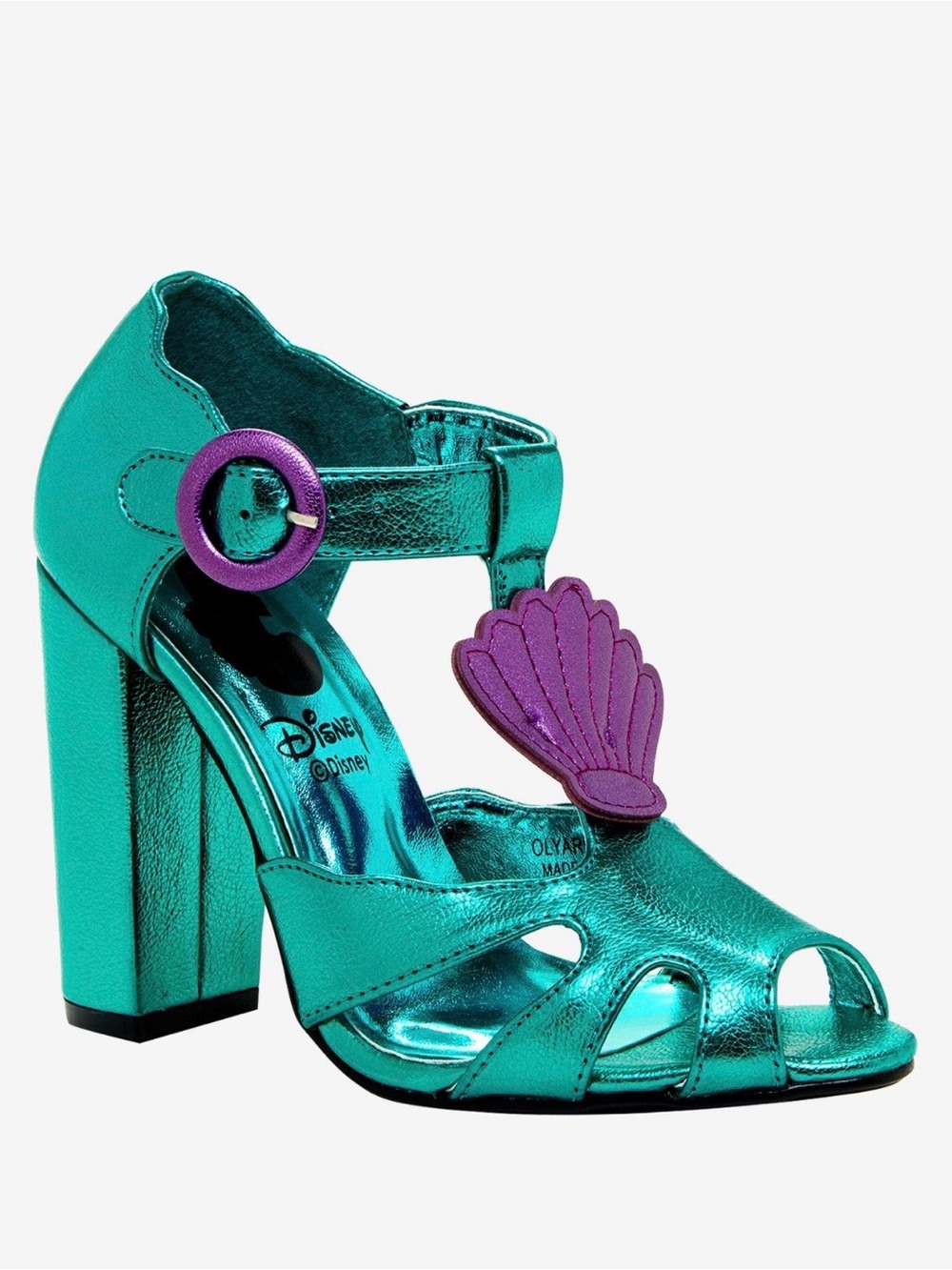 Disney  Metallic The Little Mermaid Ariel Teal Block Heel Sandals New SZ 7